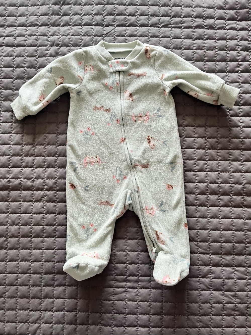 CARTER’S Mint Green Animal & Floral Fleece Onesie | 3 Month